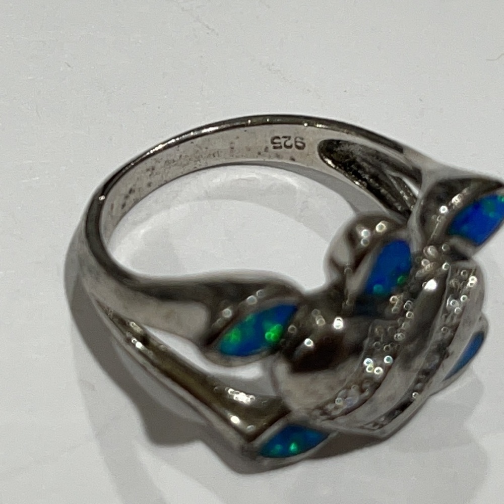 925 Sterling Silver Opal Turtle Ring - image 4
